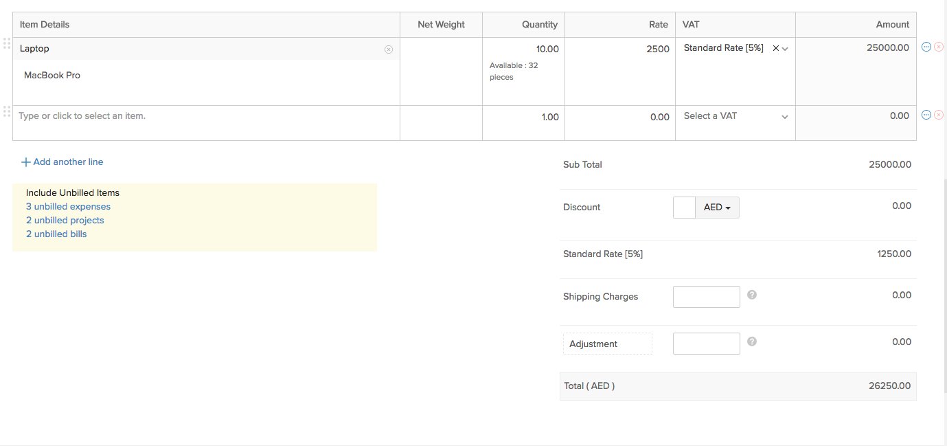 Creating New Invoice