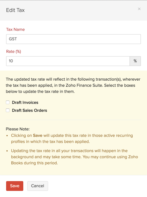 Update Tax Rate