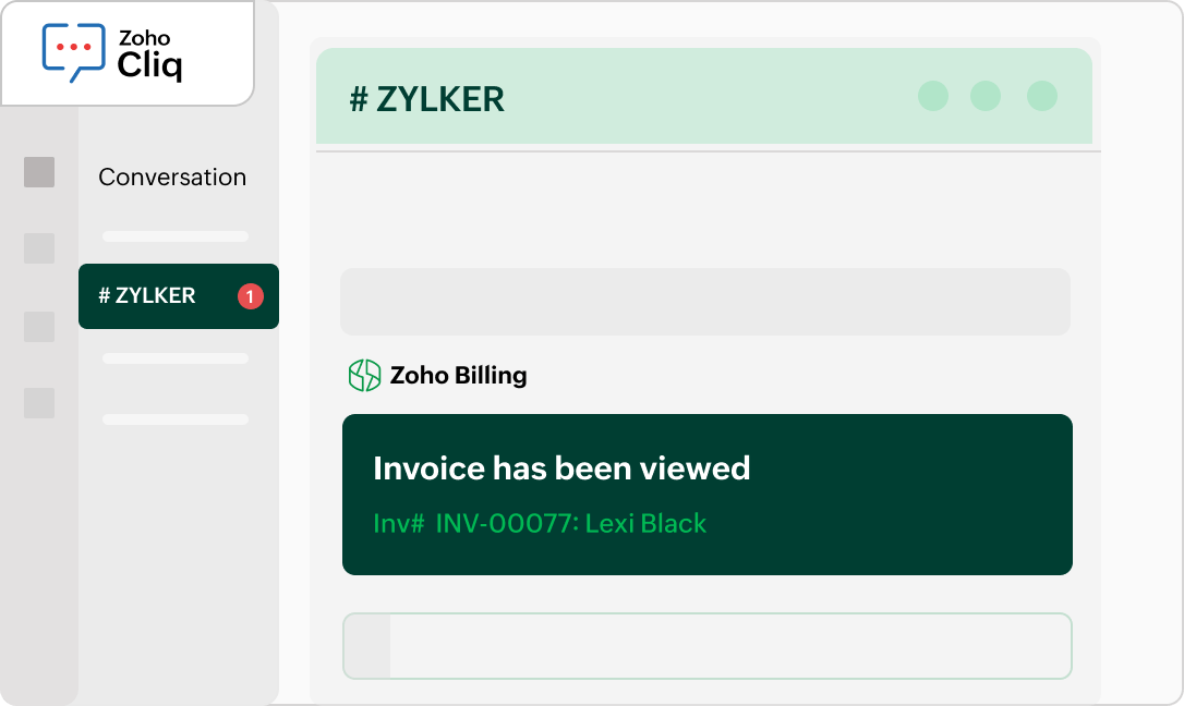 Notification triggered within zoho cliq when a customer views an invoice. | Zoho Billing