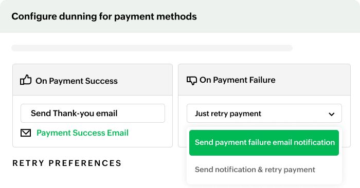 Preview of configuring dunning payments | Zoho Billing