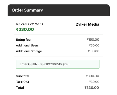 Simplify tax collection with hosted payment pages that auto-apply GST during checkout | Zoho Billing