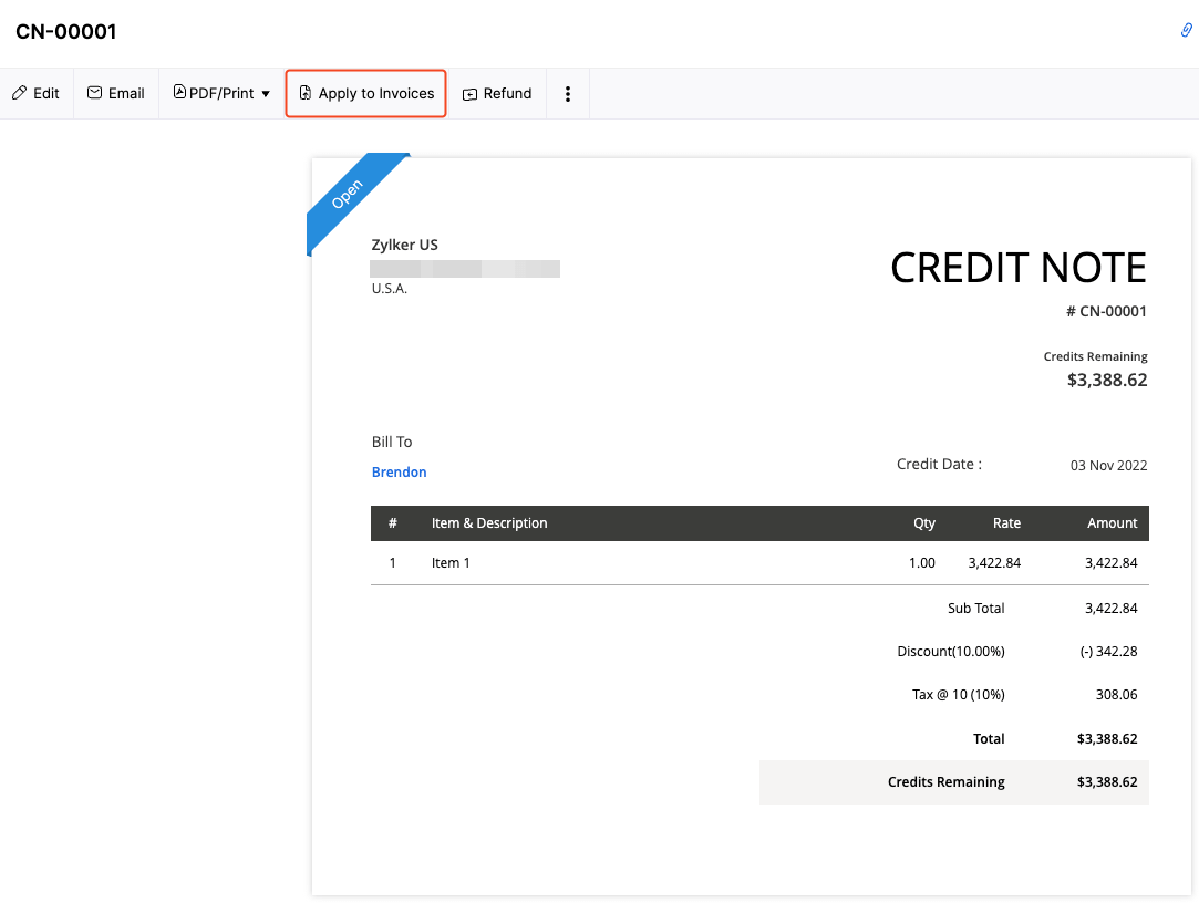 Credit Notes - Apply to Invoices