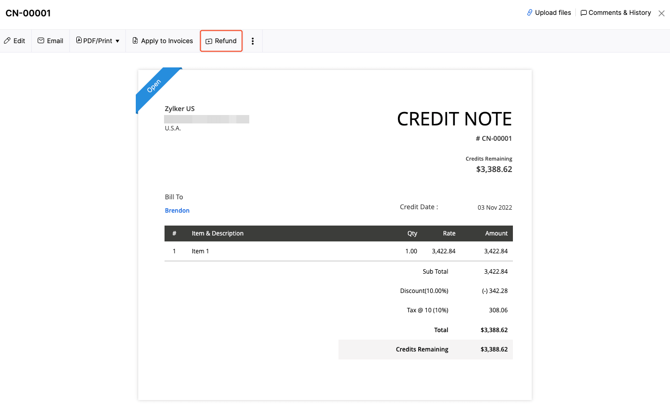 Credit Notes - Refund