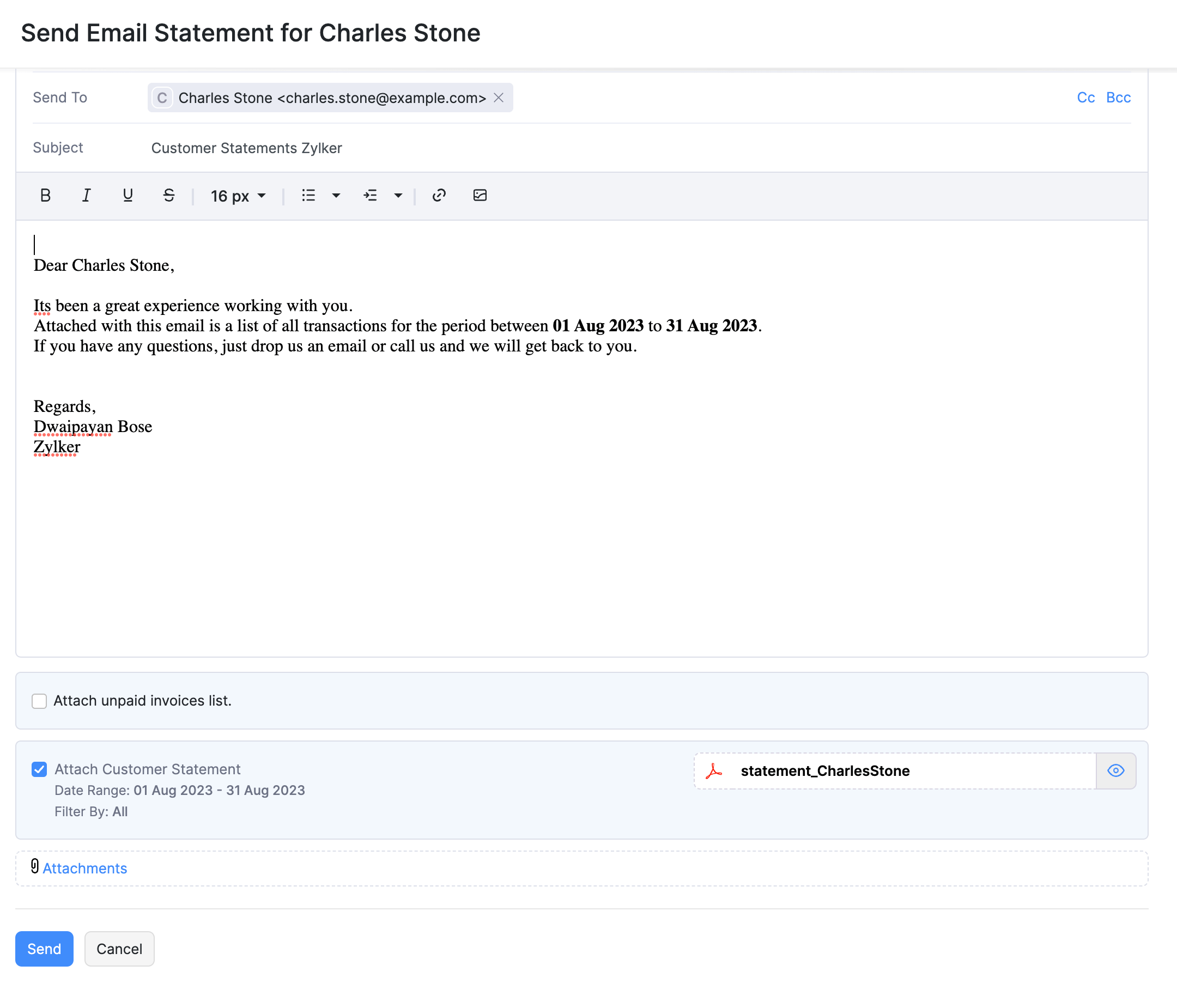 Customers - Send Statement via Email 2
