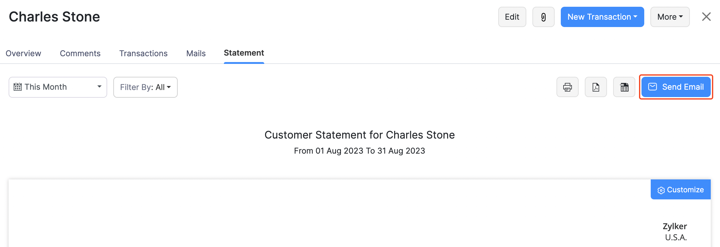 Customers - Send Statement via Email