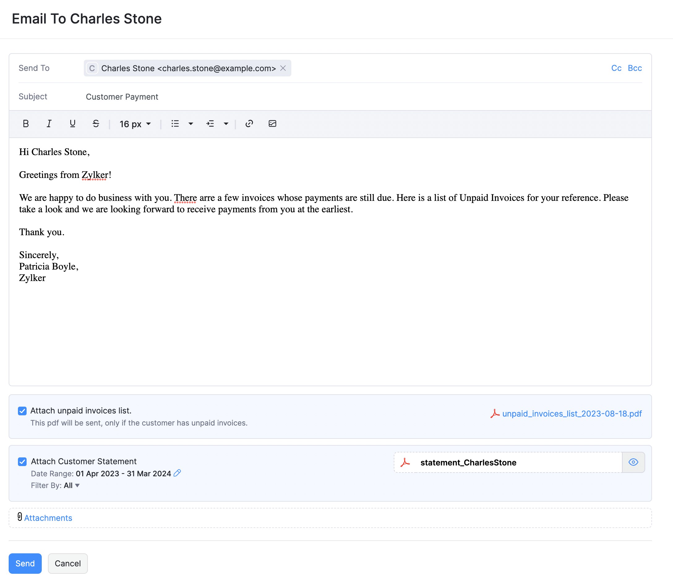 Customers - Send Email
