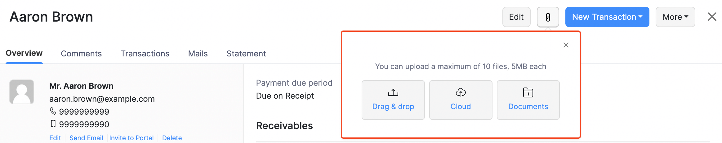 Customer Details - Add Attachments