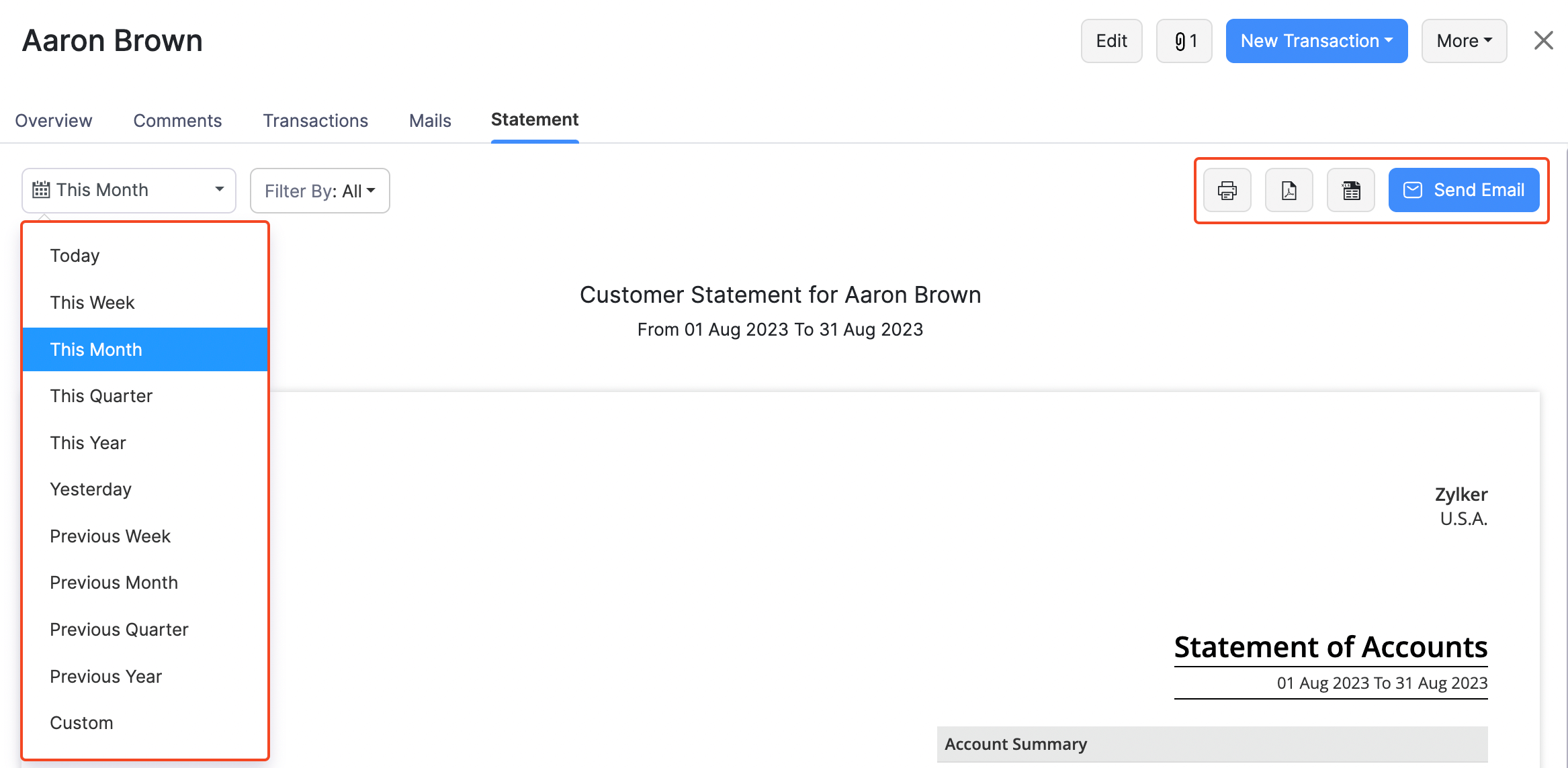Customer Details - View Customer Statements