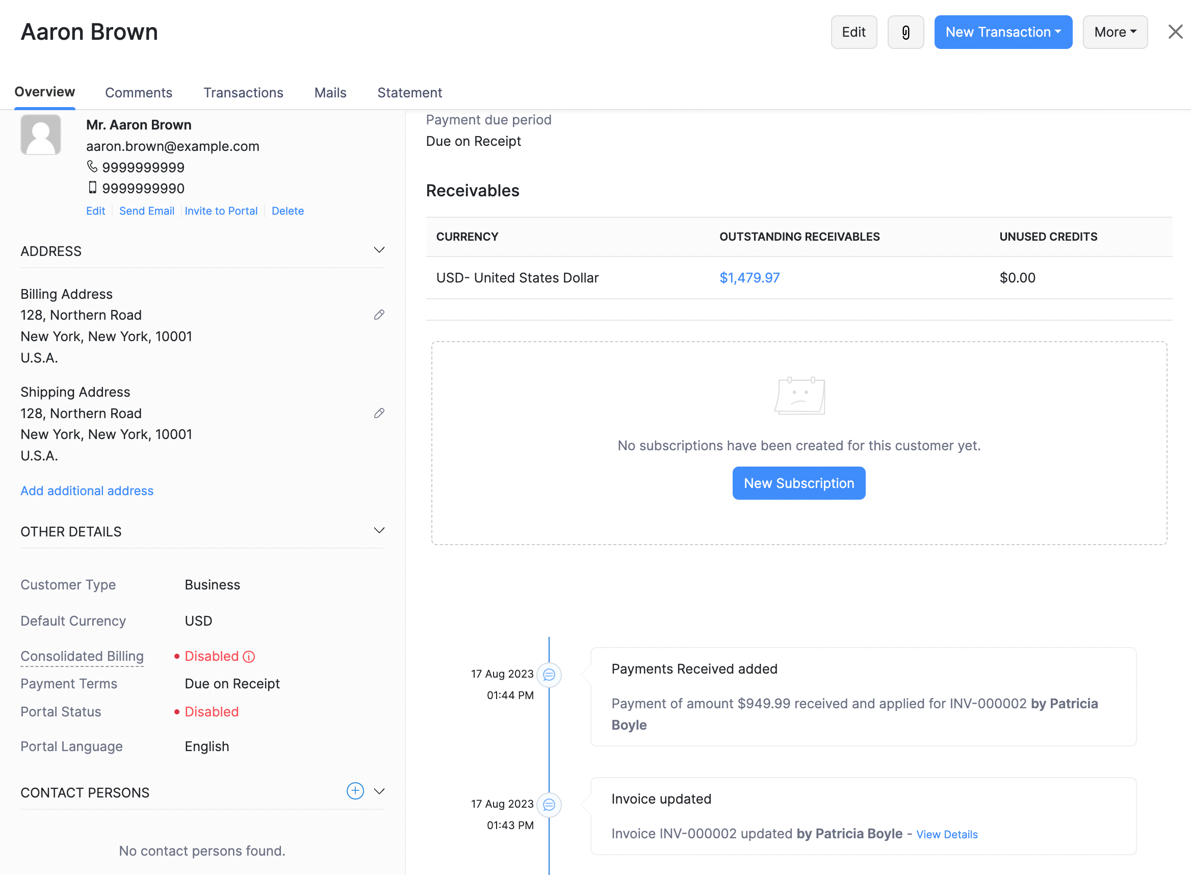 Customer Details - Overview