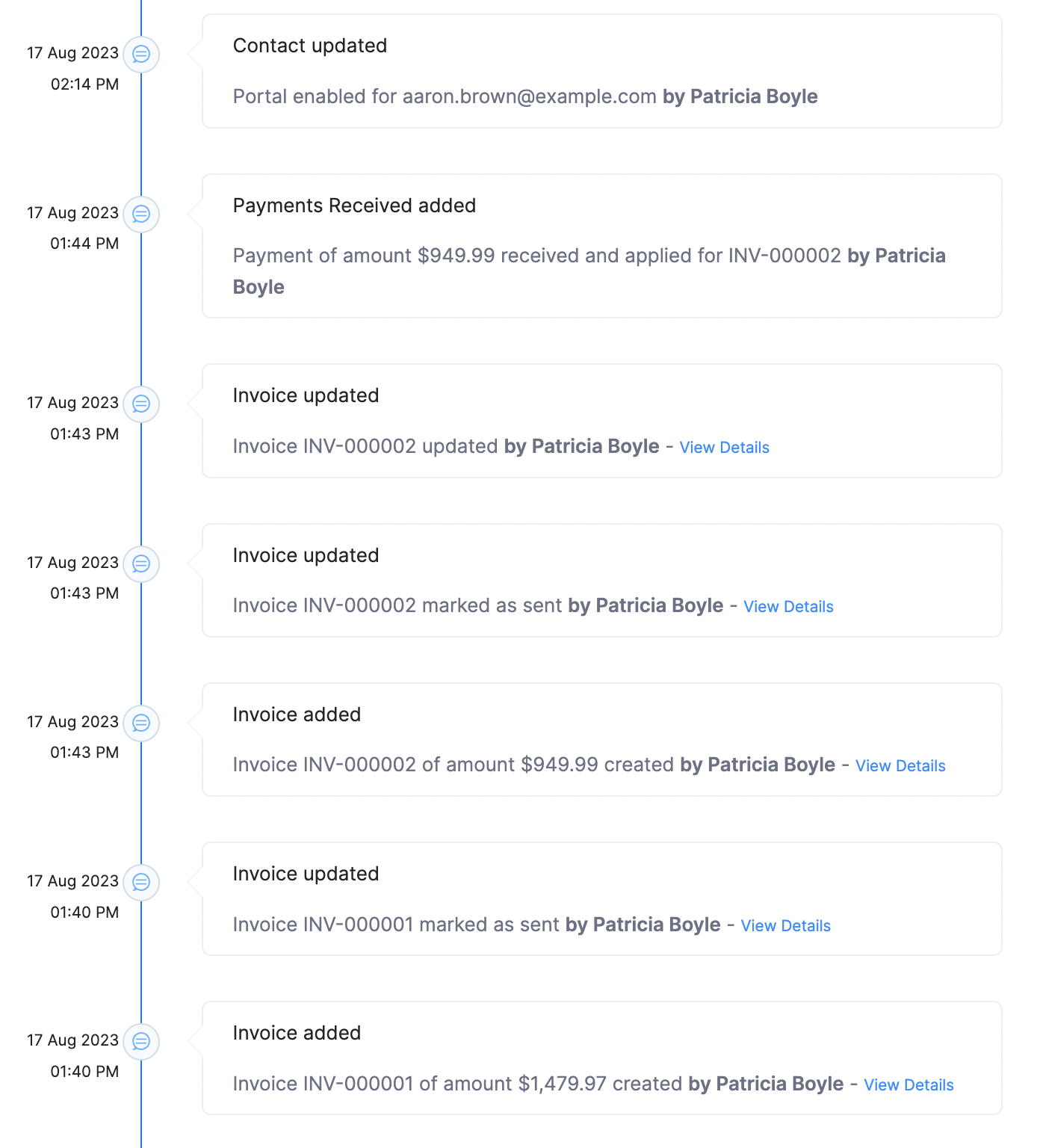 Customer Details - Recent Activities