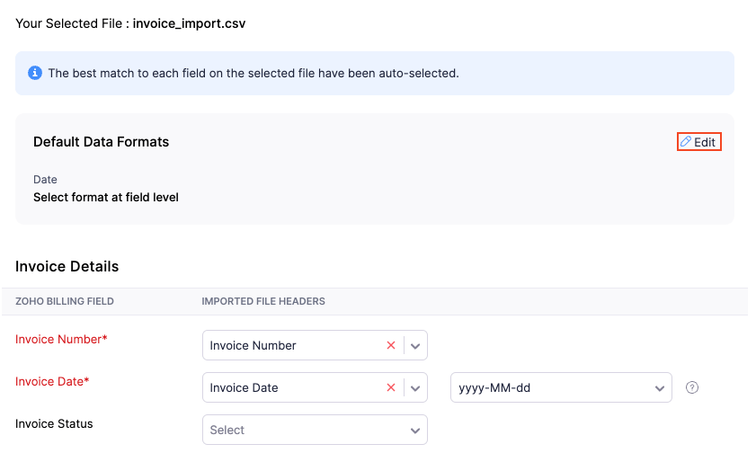 Edit Default Data Format