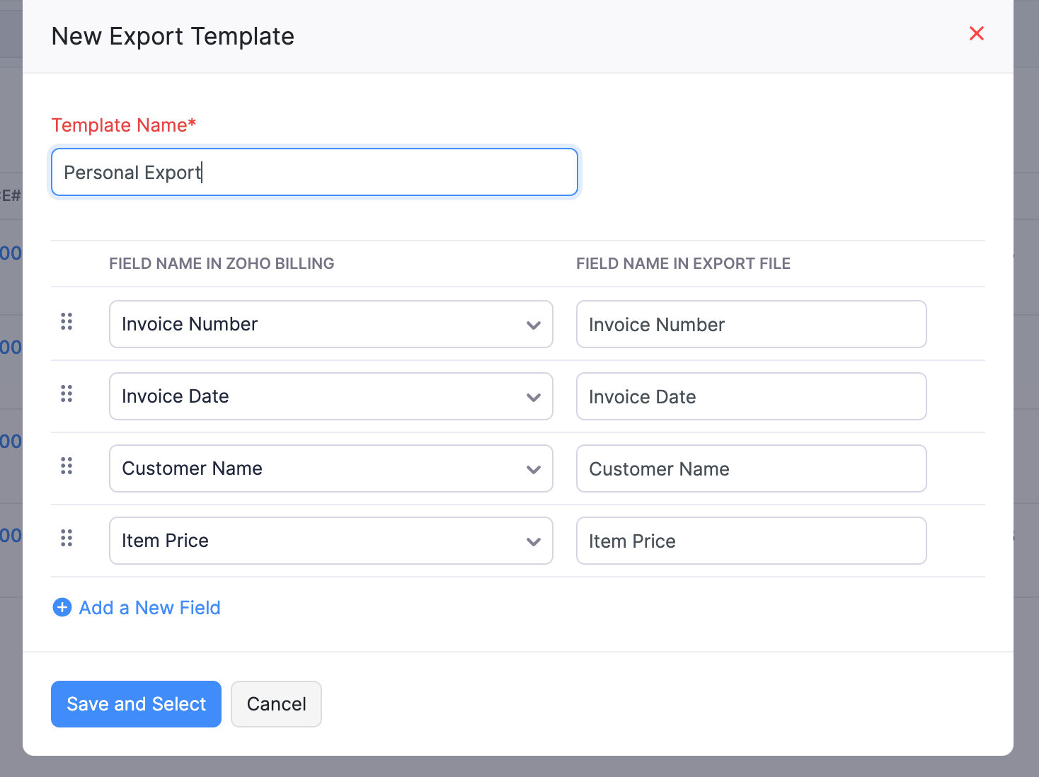Invoices - Export Template