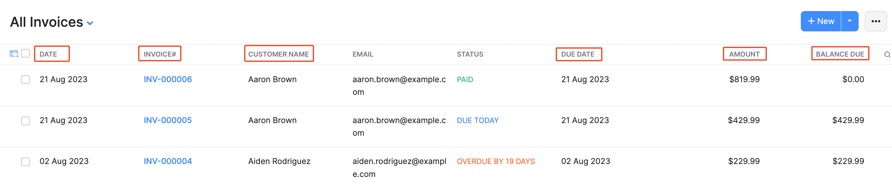 Invoices - Sort by Table Header