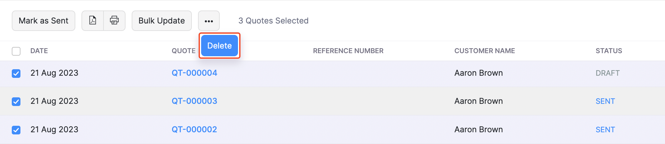 Quotes - Bulk Delete