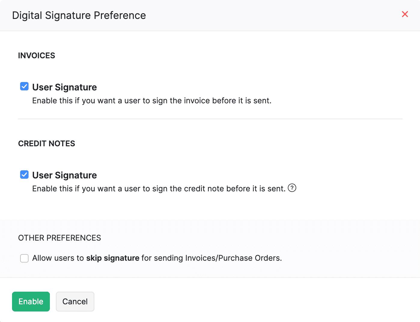 Digital Signature Preferences