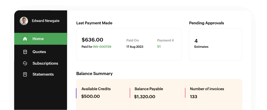Preview of Zoho Billing's customer portal