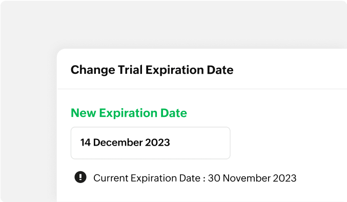 Preview of how users can configure trial extensions without the hassle | Zoho Billing 