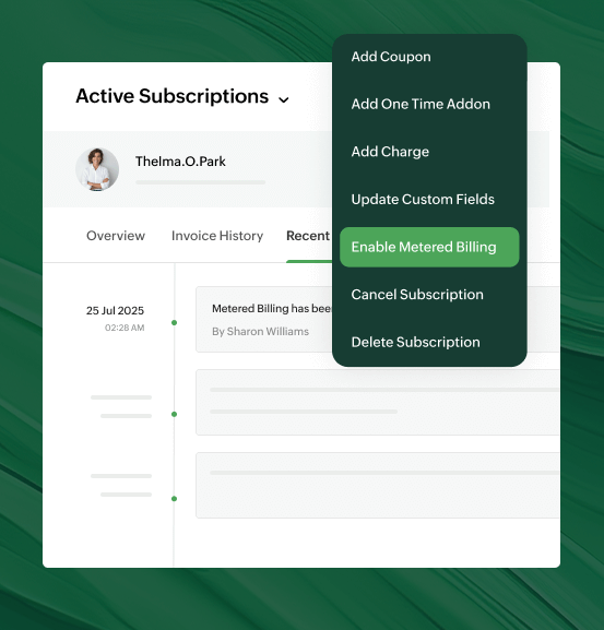 Preview of handling subscription + usage based billing in Zoho Billing