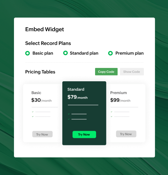 Embed visually appealing pricing widgets on your page to attract potentials | Zoho Billing