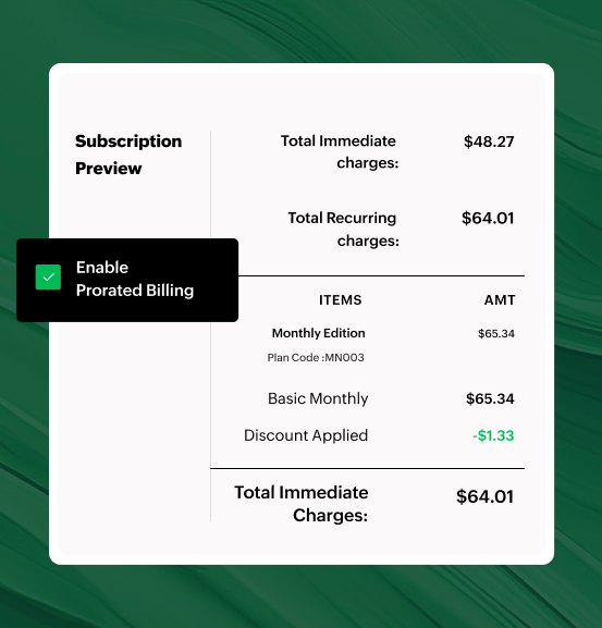 Automatically prorate charges for mid-cycle plan changes.| Zoho Billing