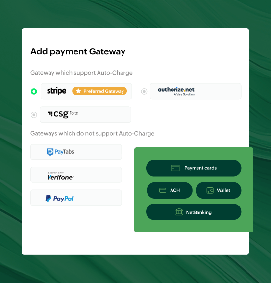 Integrate with multiple payment gateways to collect payments with ease | Zoho Billing