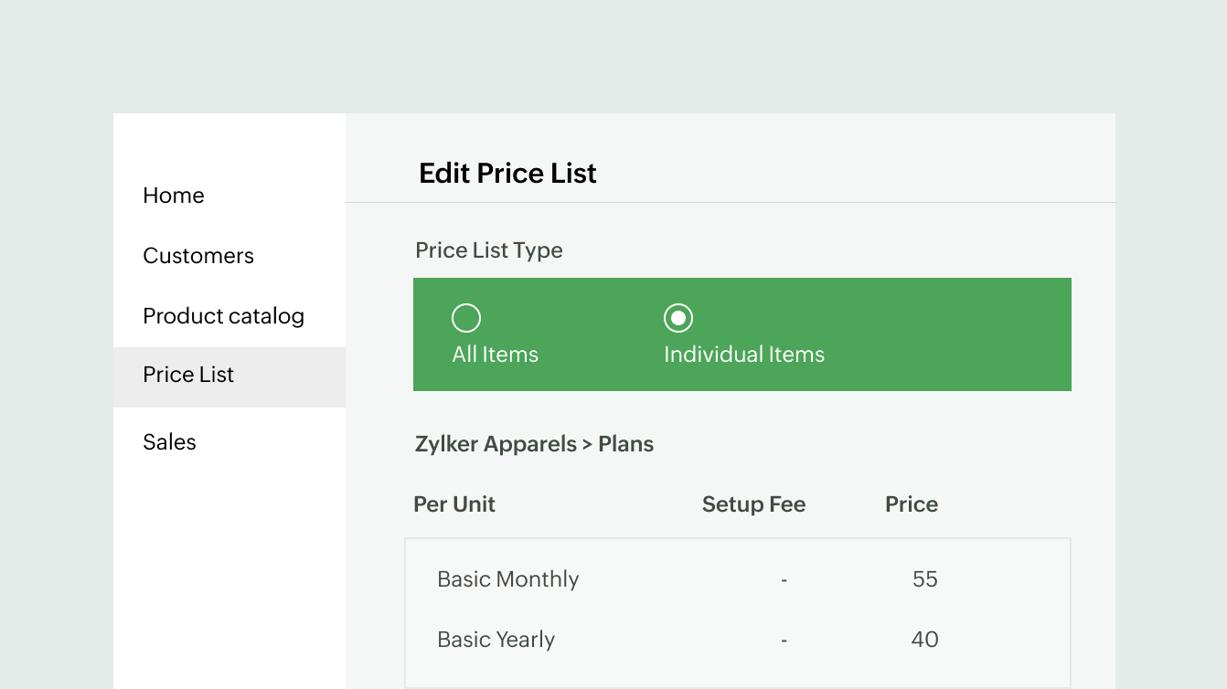 Preview of price list customization | Zoho Billing Preview of price list customization | Zoho Billing