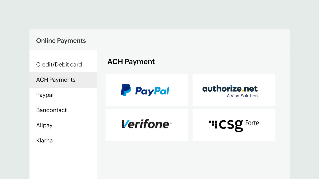 Preview of multiple payment gateways supported within Zoho Billing | Zoho Billing Preview of multiple payment gateways supported within Zoho Billing | Zoho Billing