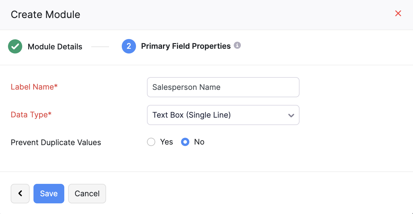 Enter the primary field's properties