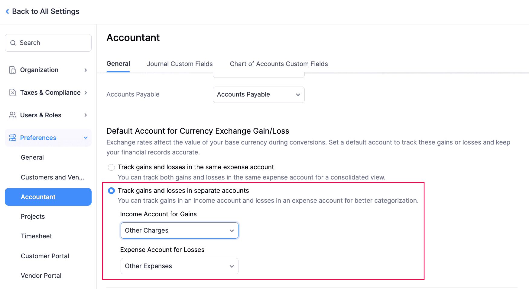 Exchange Gain or Loss Under Different Accounts