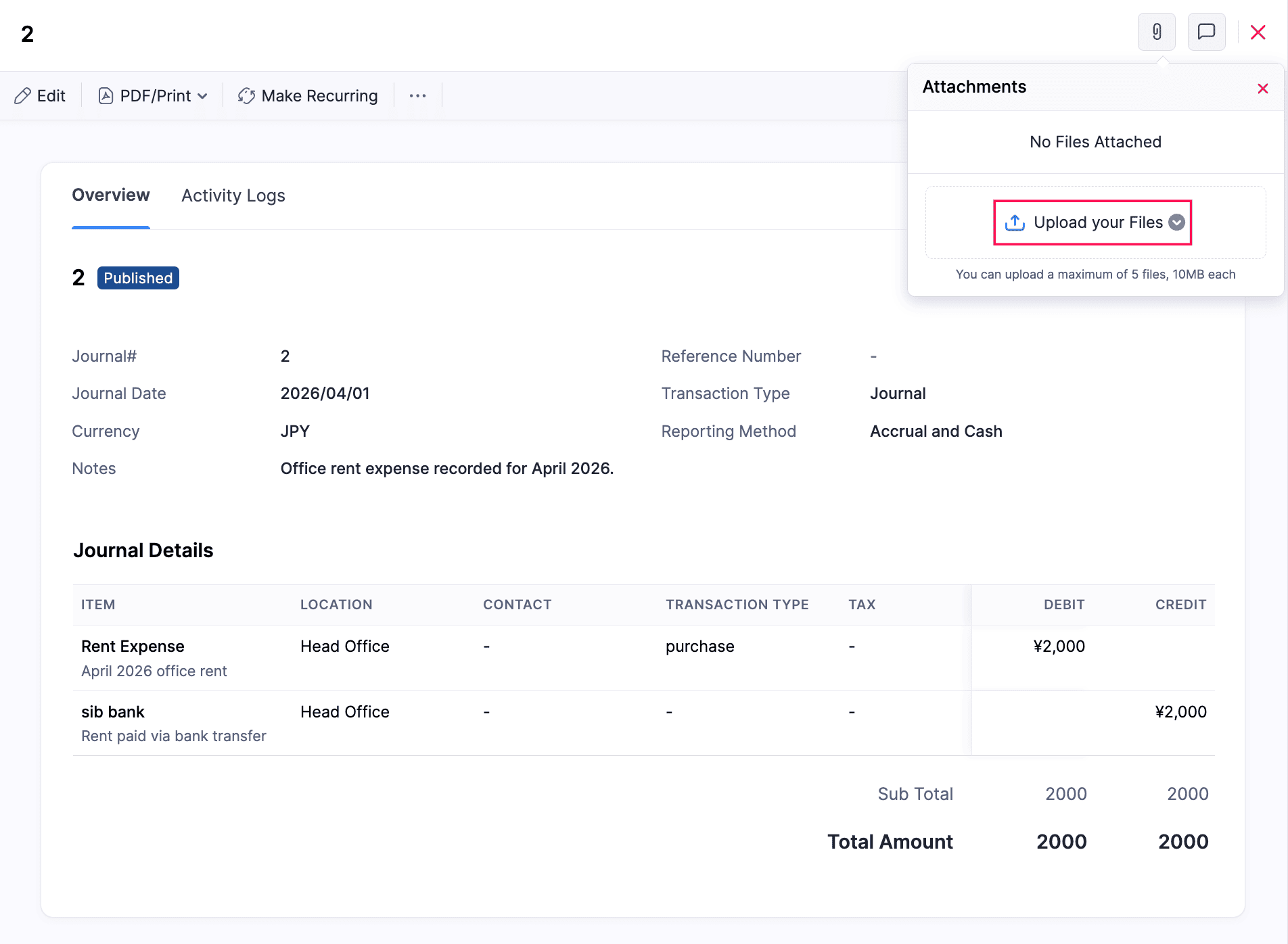 Attach Files to a Manual Journal