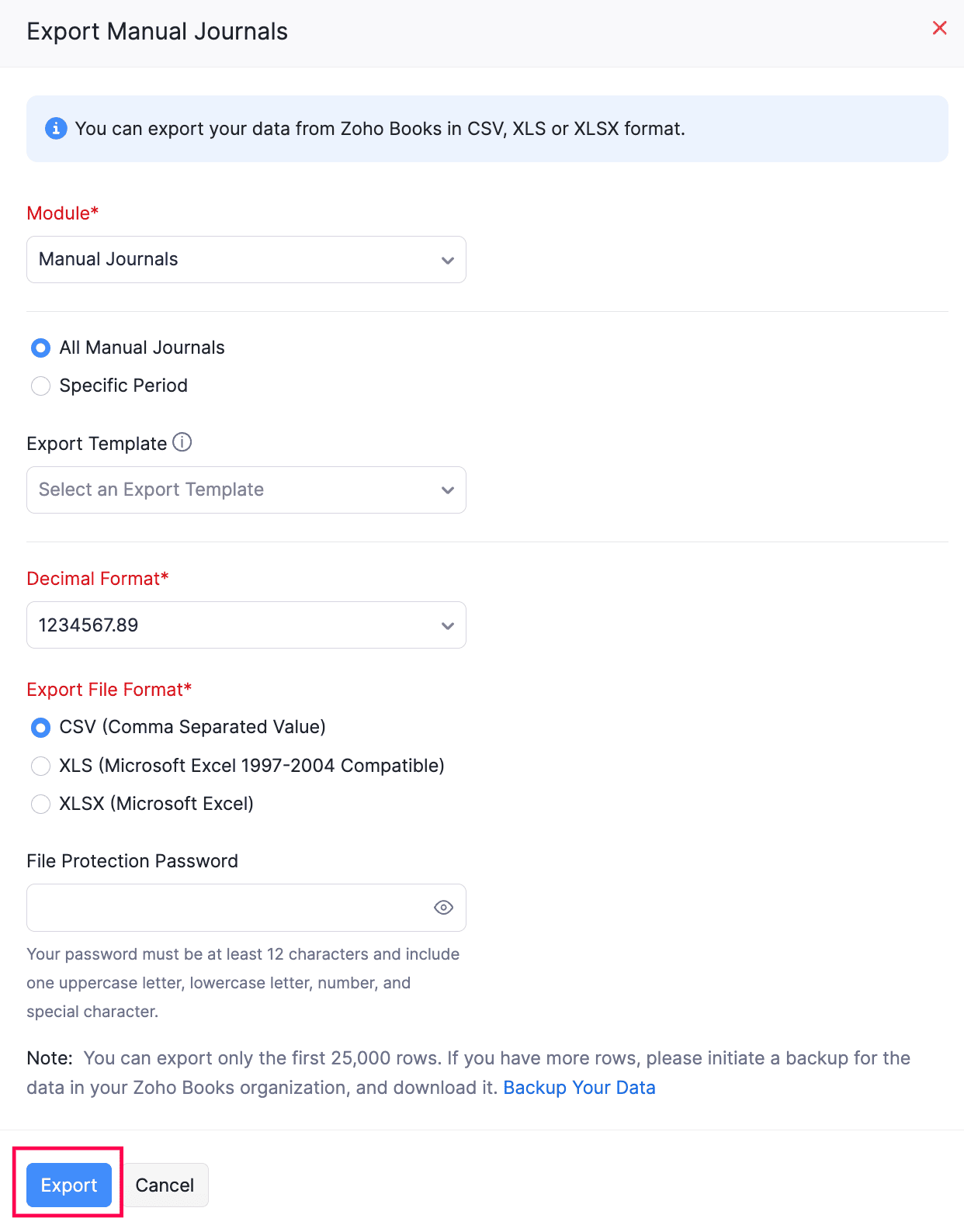 Export Manual Journals