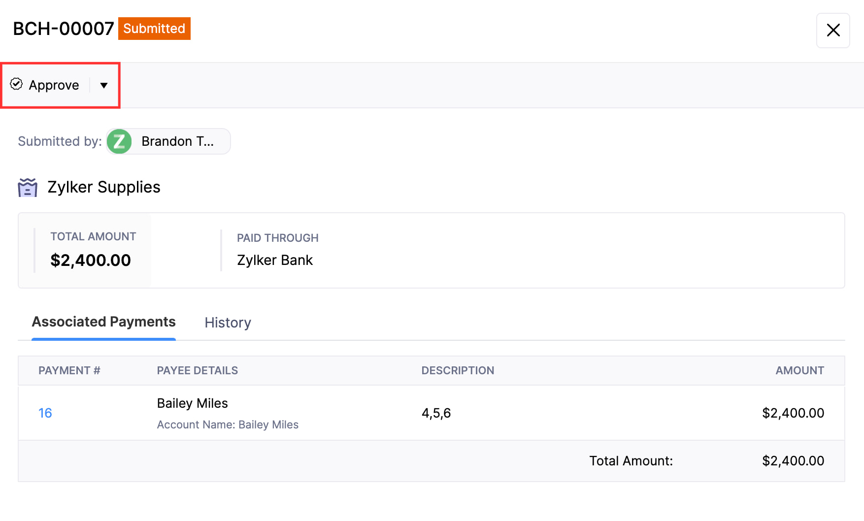 Click Approve to approve a batch