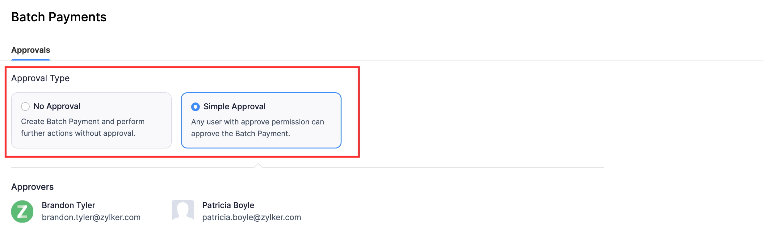 Select the preferred approval type