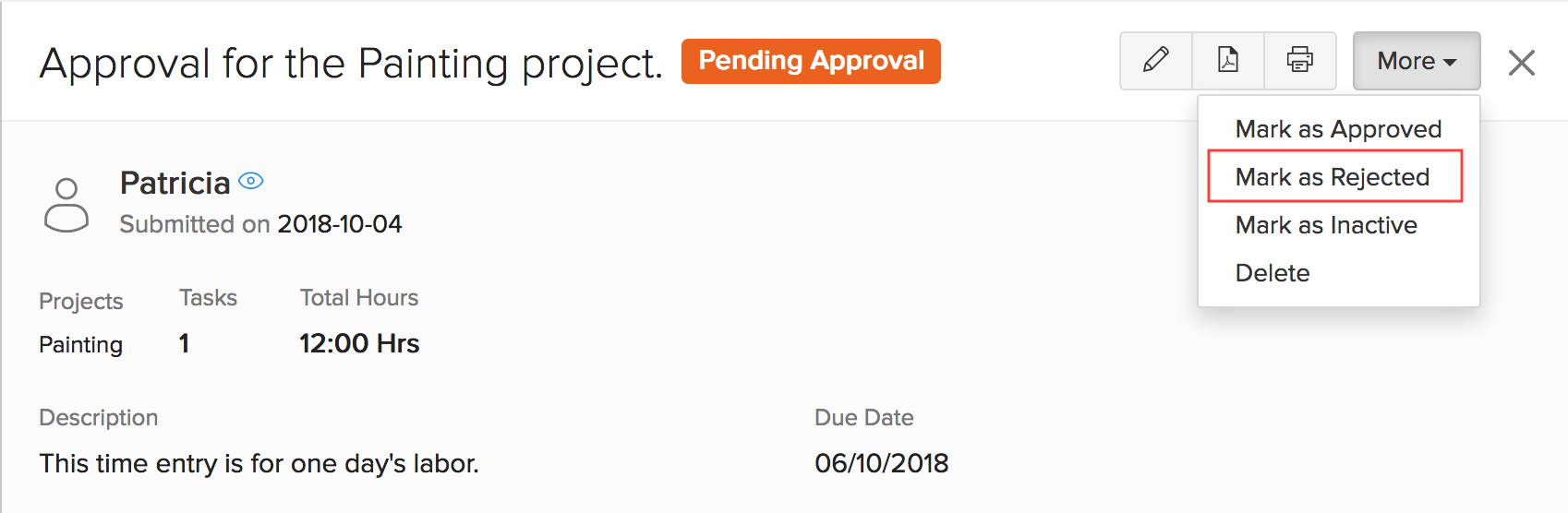 Reject Client Approval
