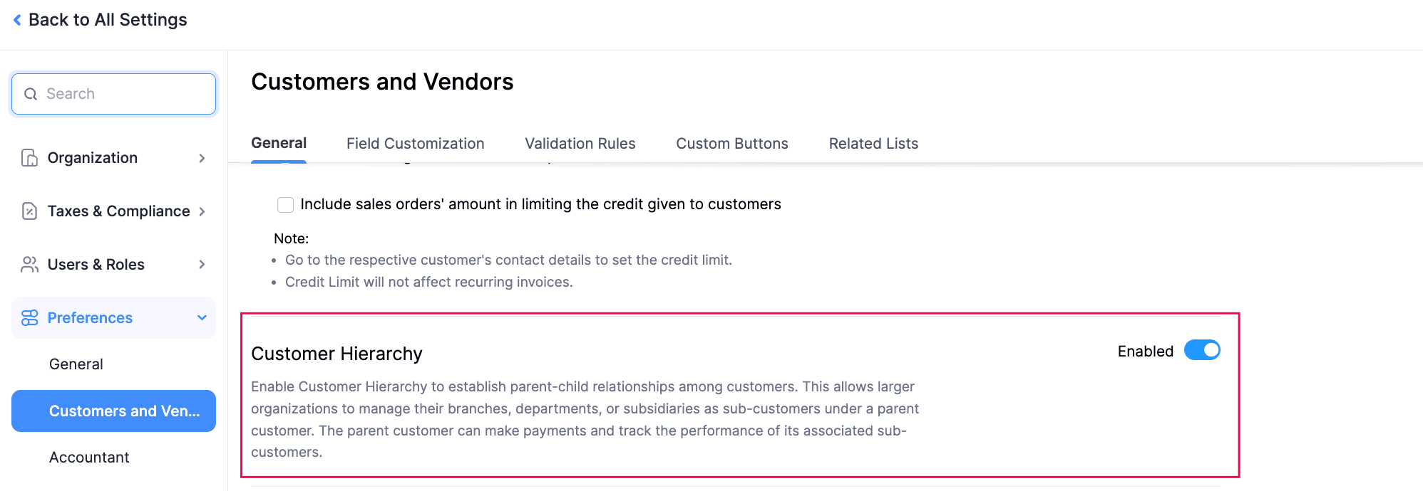 Enable Customer Hierarchy
