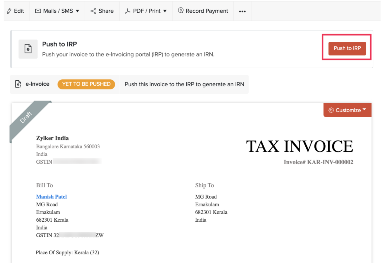 How e-Invoicing works in Zoho Books