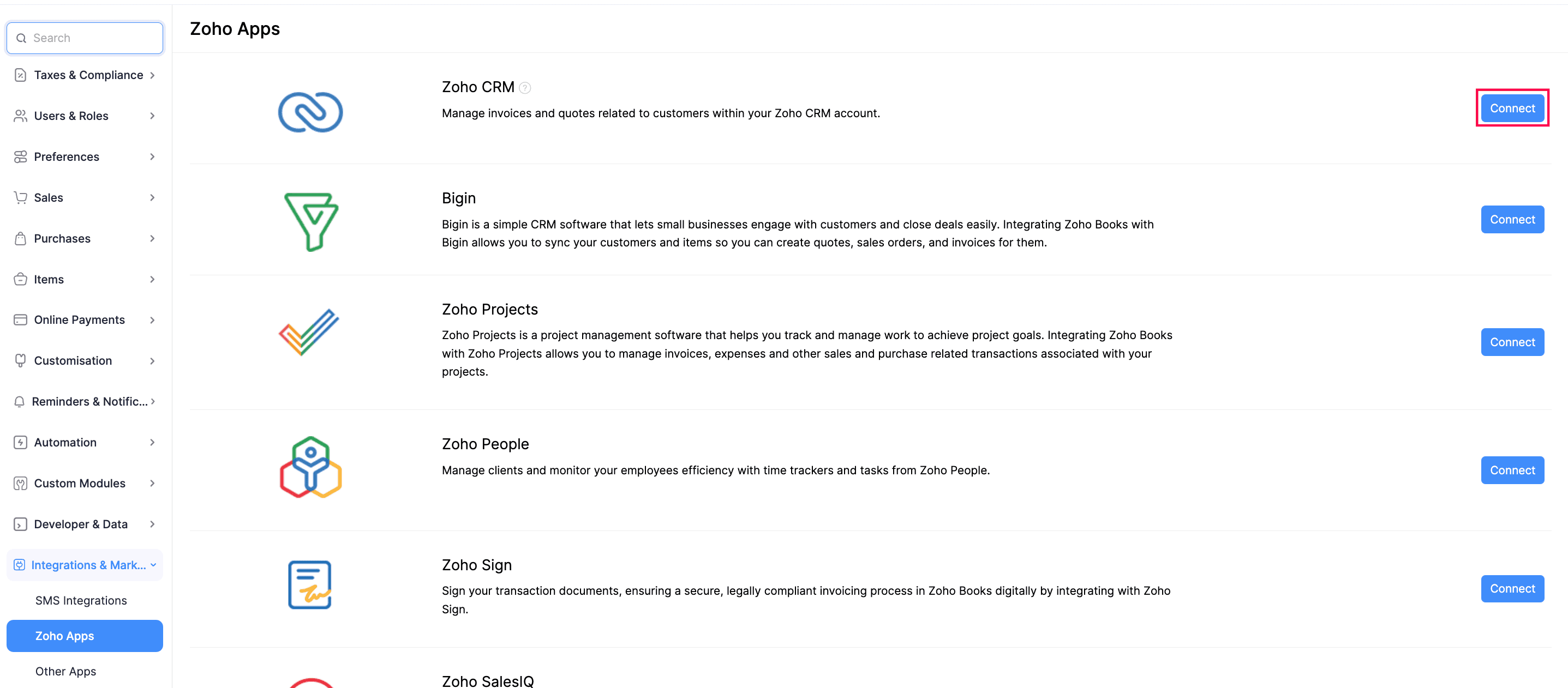 Connect Zoho CRM