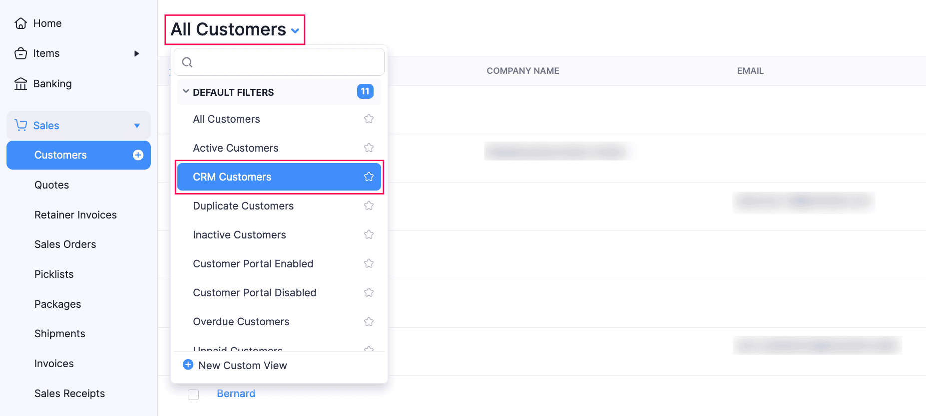 CRM Customers Filter