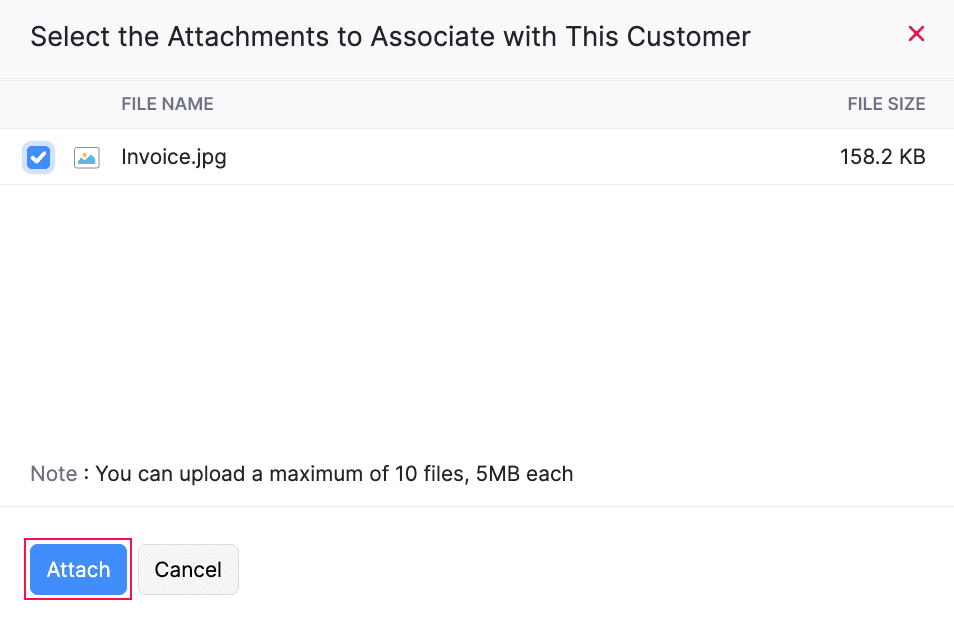 Add Attachments Pop-up