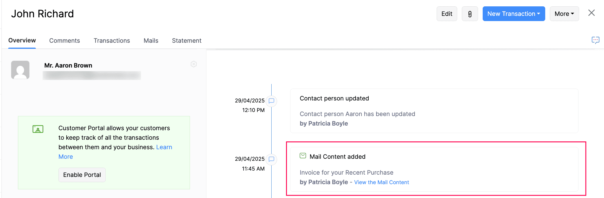Mail Added to Activity