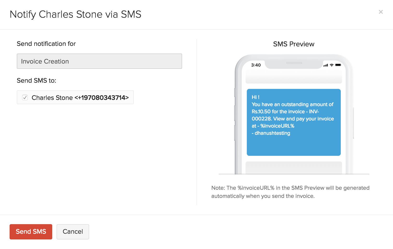 Preview SMS Notification