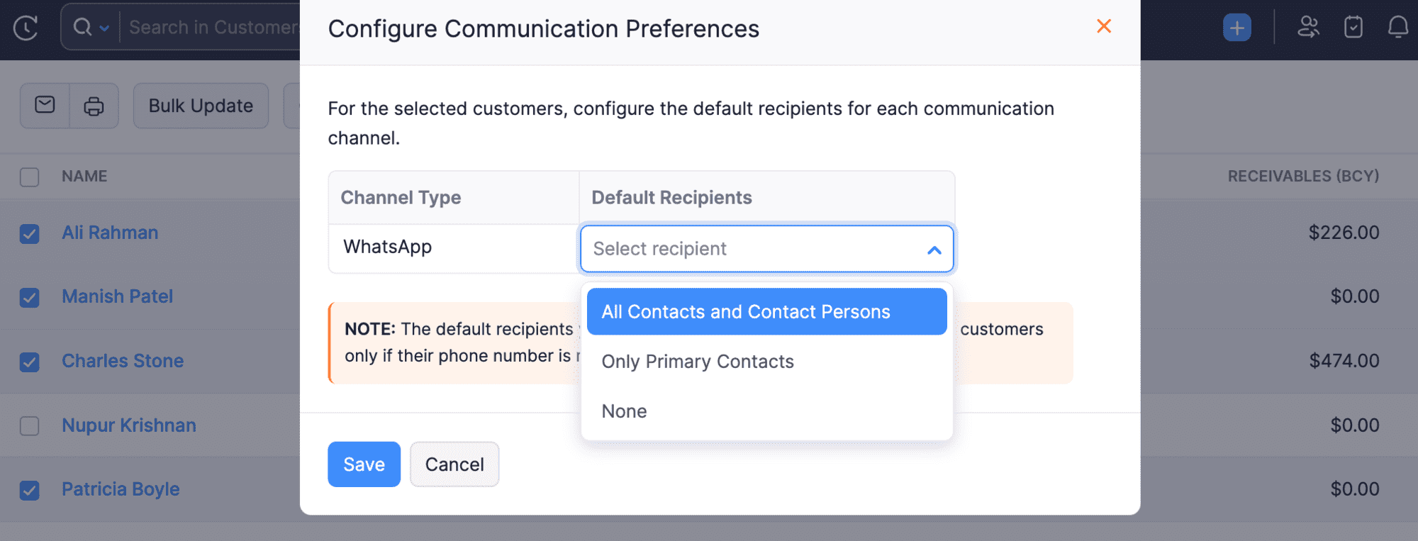 Configure Communication Preferences Popup