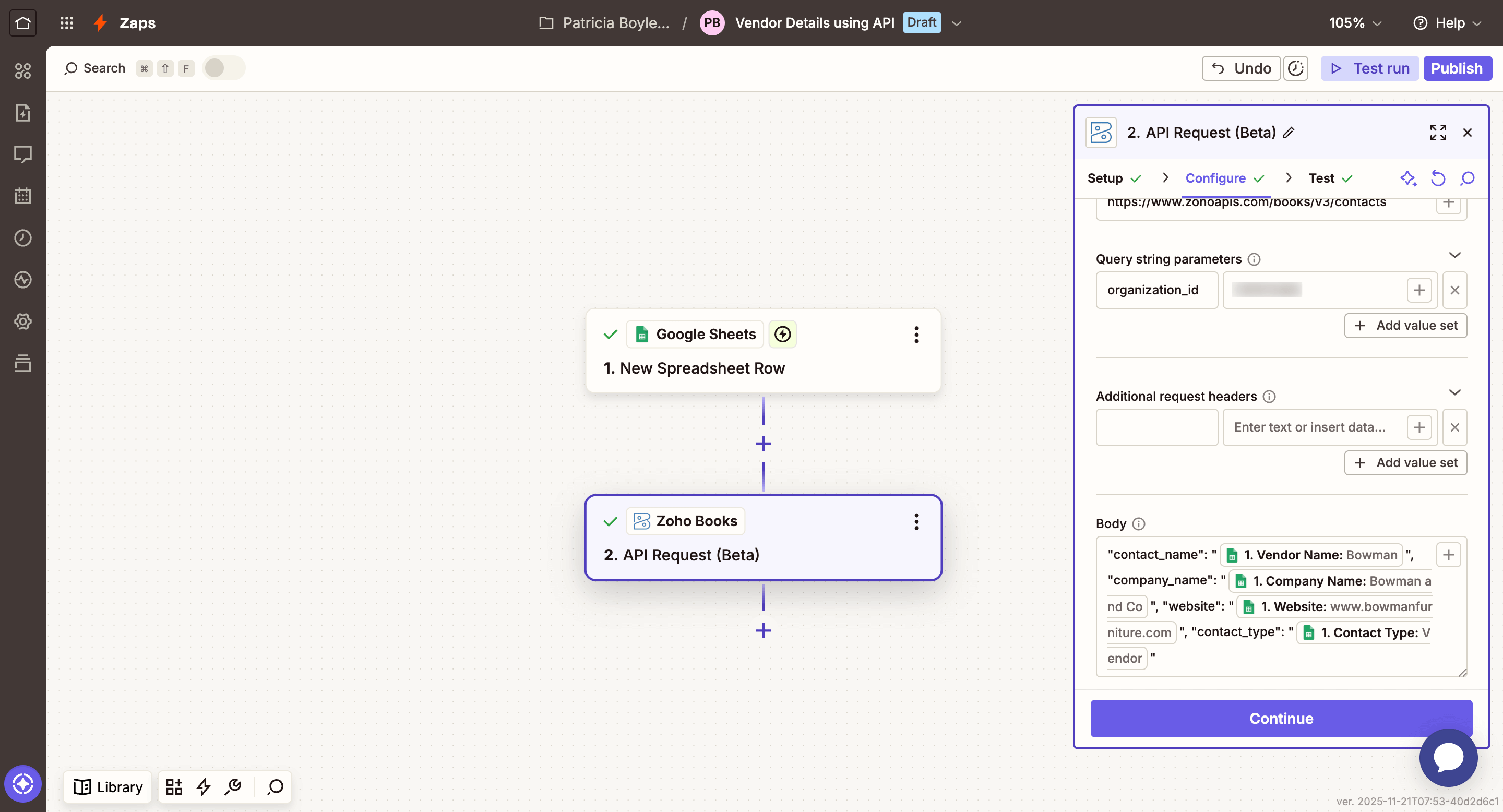 API Action Configure Body