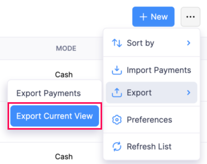 Export Current View of Payments - Button