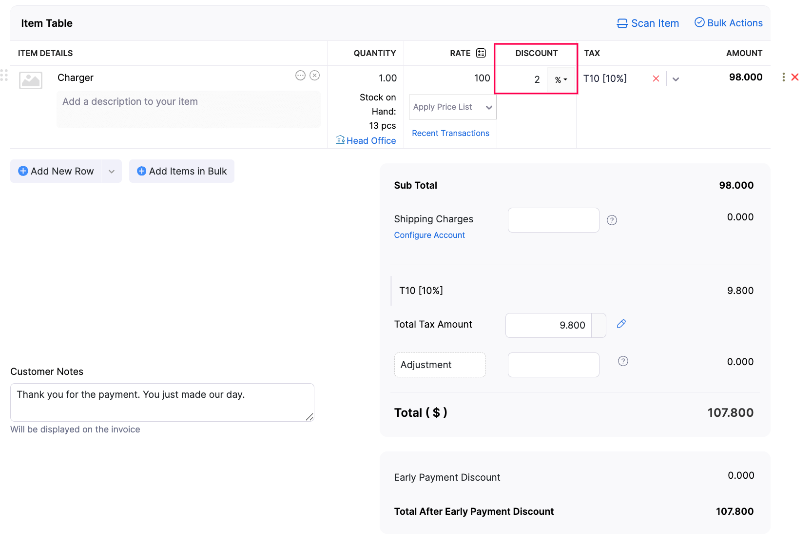 Discounts at Line Item Level