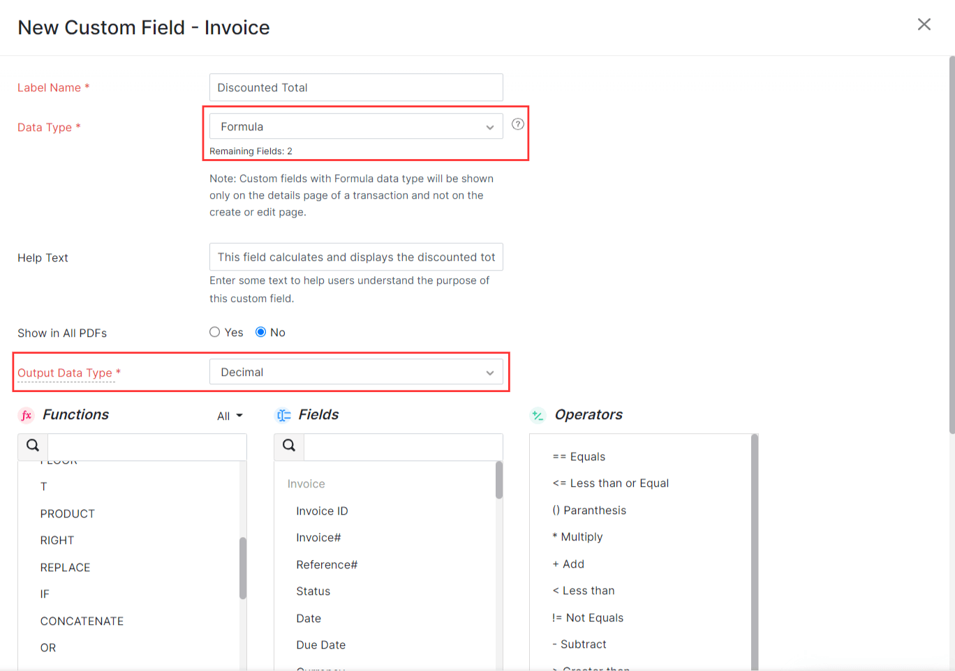 Select Formula as the data type