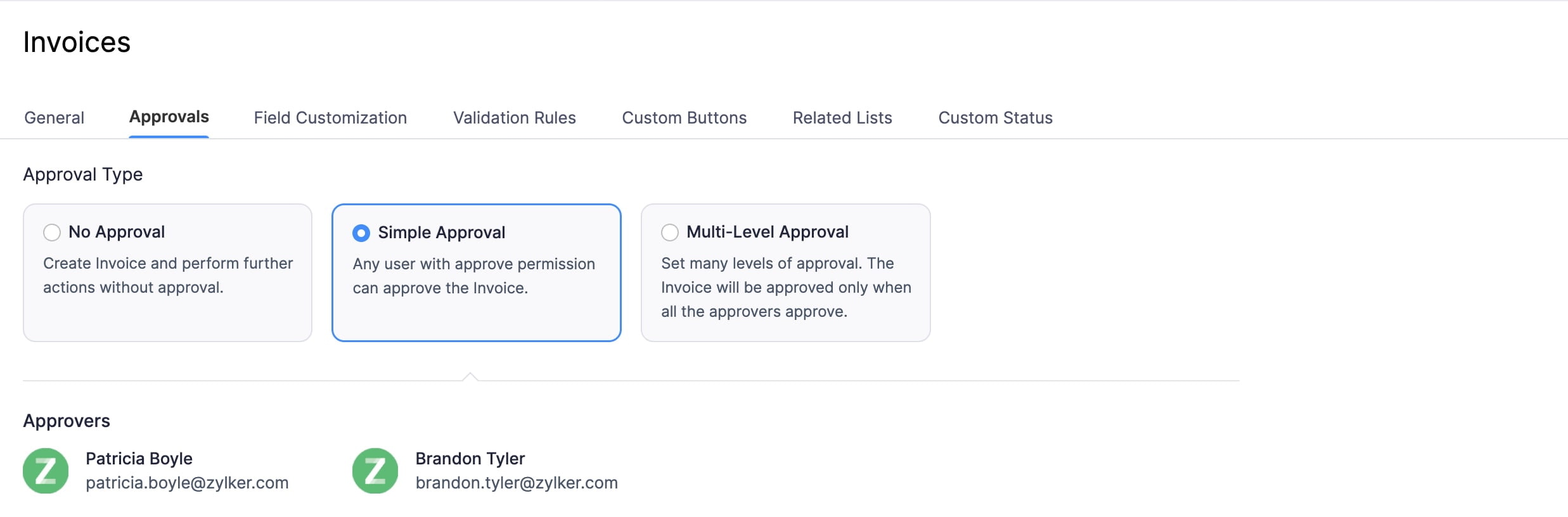 Select the Approval Type for the module