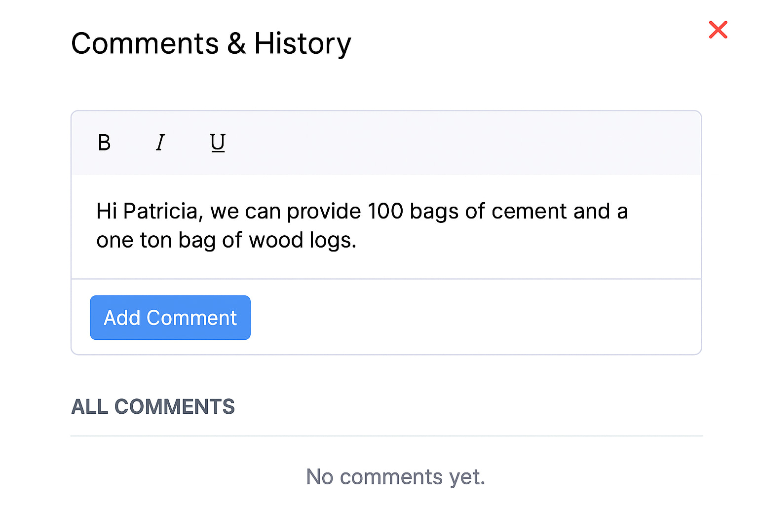 The Comments & History section. Add your comments in the text box.