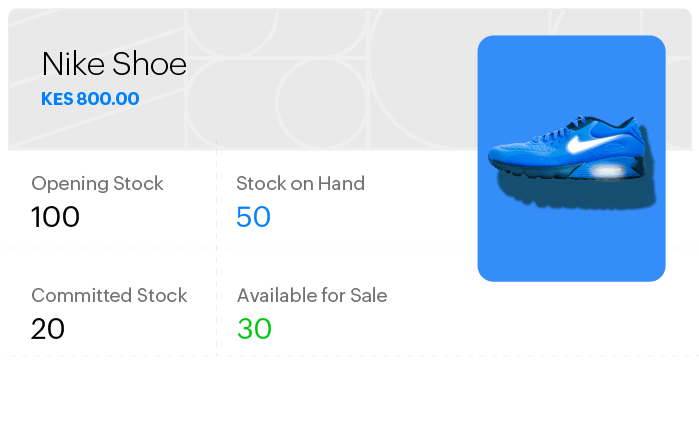 Inventory management dashboard displays stock details of a particular product