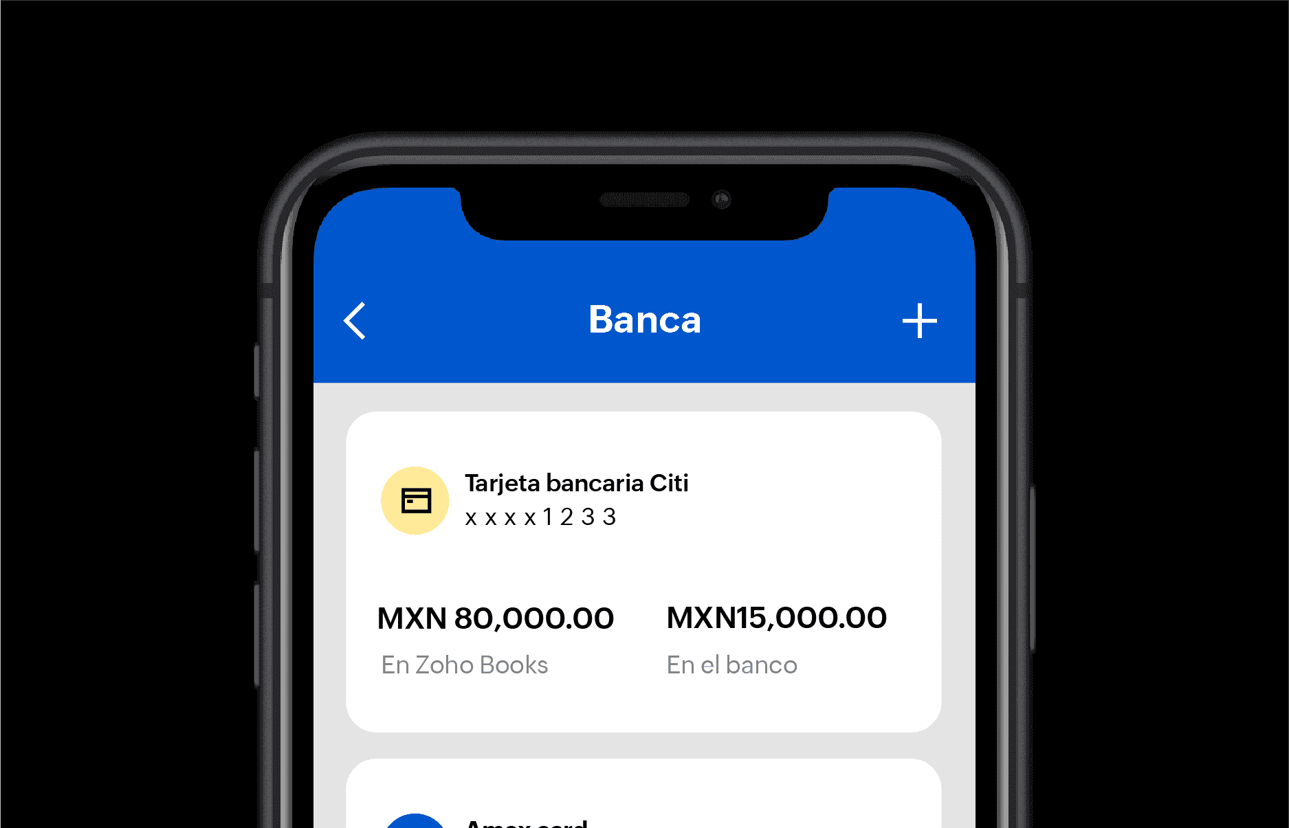 Zoho Books mobile app interface shows the banking module